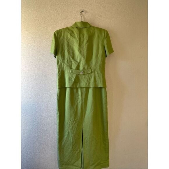 Vintage 90s green linen blend sheath dress with jacket size 8 - Picture 5 of 8
